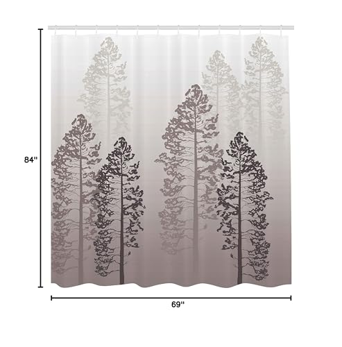 Ambesonne Country Shower Curtain, Pine Trees In The Forest On Foggy Seem Ombre Backdrop Wildlife Adventure Artwork, Cloth Fabric
